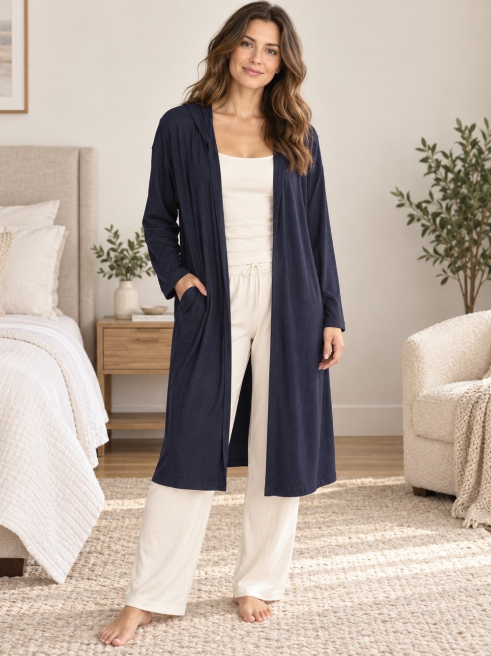 GapBody Hooded Lounge Robe Duster Cardigan Navy Blue Small